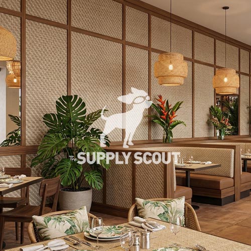 artificial bamboo matting on wall covering at dining place