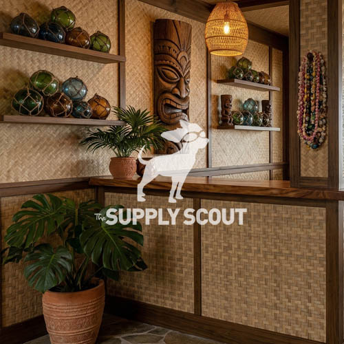 synthetic bamboo matting on tiki bar bar front